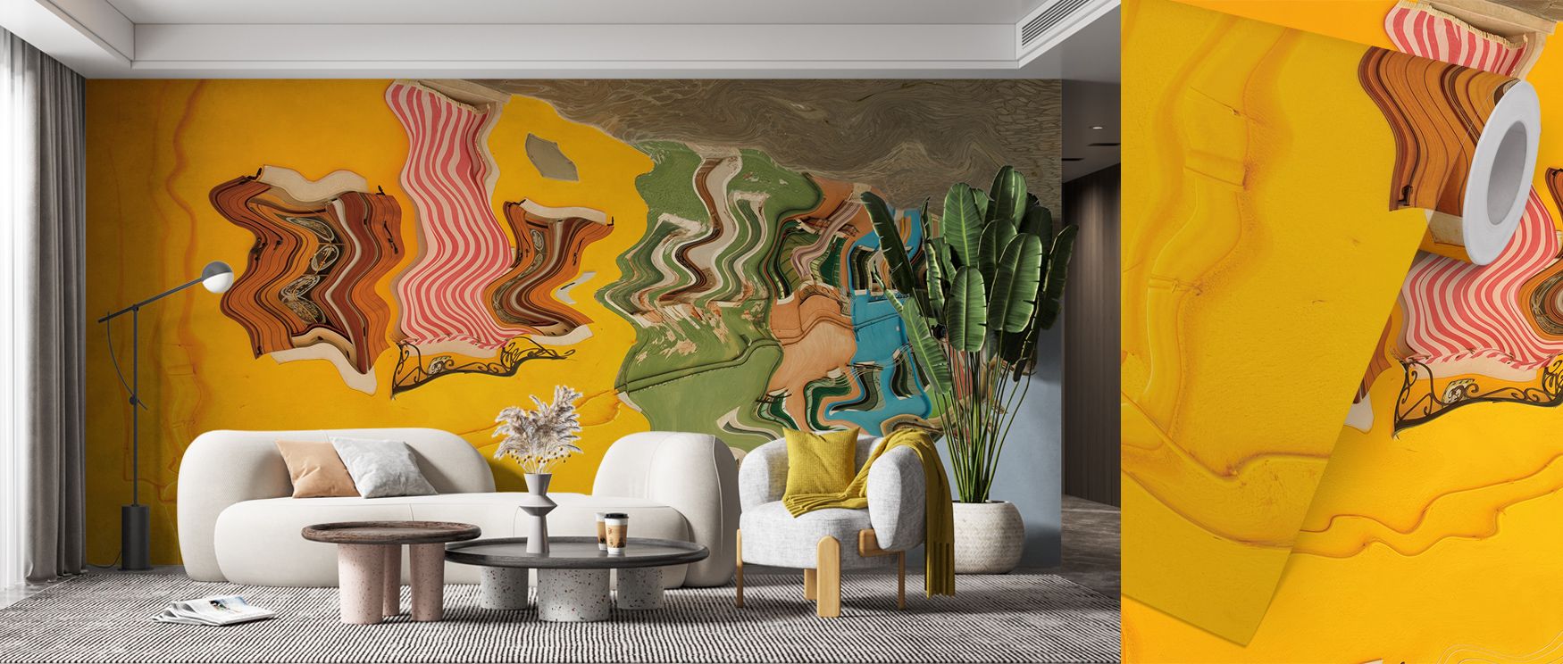 Emerald and amber shades glide through Reflections of Burano VI Wallpaper, expressing proportion and joy. Each hue shimmers in rhythm, enriching interiors with color harmony and movement through artistic compositional flow. 