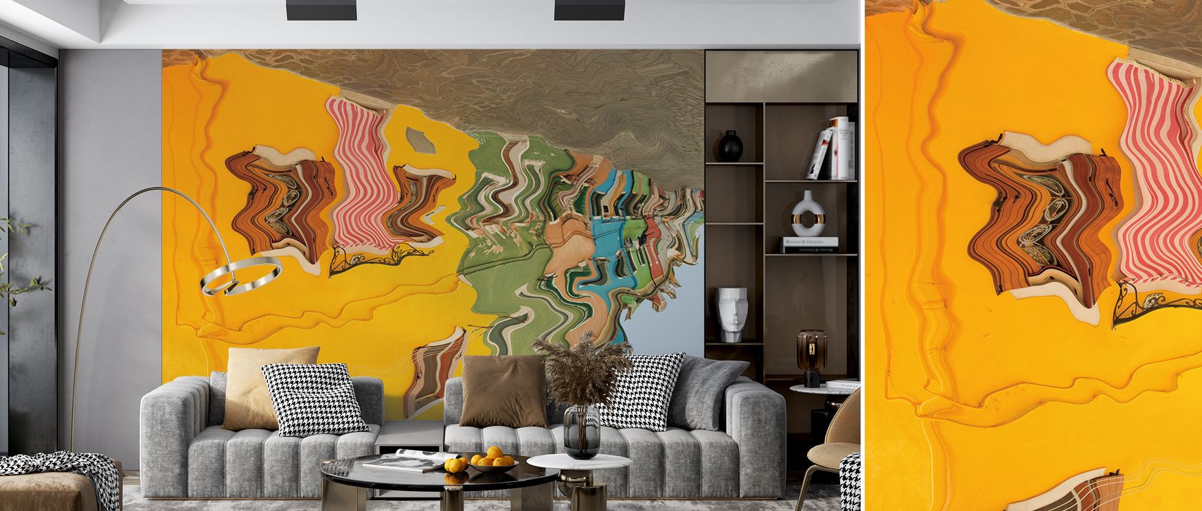 Multicolored water reflections ripple across Reflections of Burano VI Wallpaper, merging tone and energy. Each variation forms balance, enriching interiors with modern vibrance and expressive Venetian charm through design motion.
