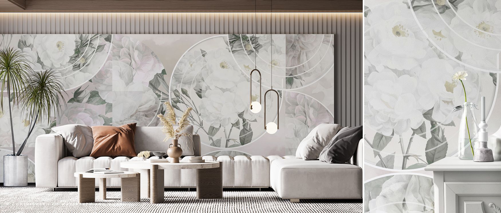 Gentle shadows define the Retro Roses Wallpaper, highlighting each bloom’s subtle detail with luminous softness. The mural’s flowing composition mirrors antique romance, offering tranquility and aesthetic harmony to rooms bathed in soft light. 