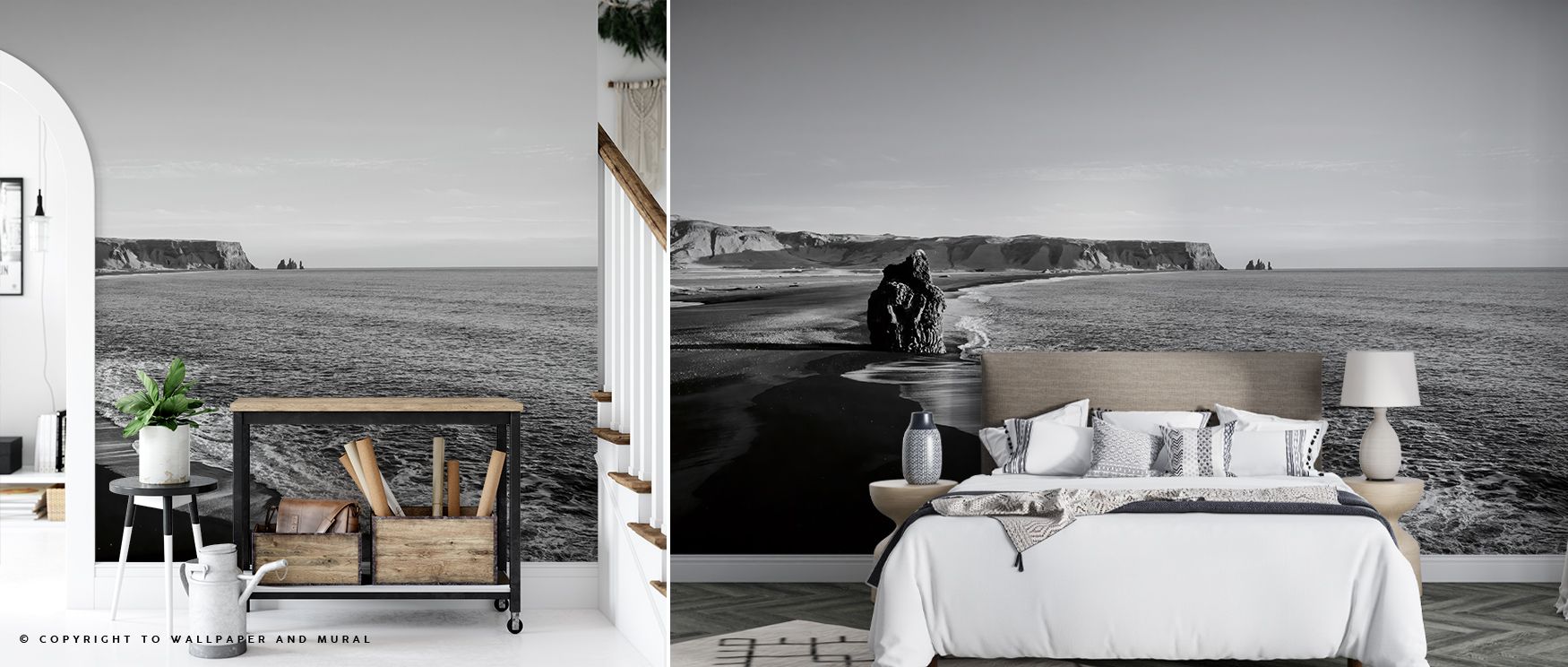 The Reynisfjara Wallpaper captures the dialogue between sea and rock through meticulously layered shades. Its tactile impression and tonal complexity bring an elemental stillness ideal for living rooms seeking dramatic serenity and connection to earth’s r