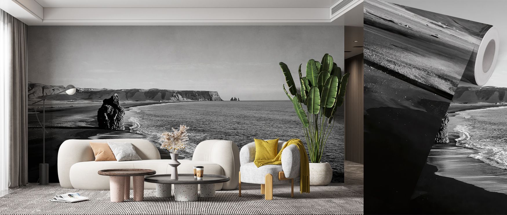 Light dissolves through mist upon the Reynisfjara Wallpaper, revealing contours of ancient stone and rhythmic waves. Each subtle variation in tone creates visual poetry perfect for interior spaces craving harmony between shadow, motion, and enduring tranq
