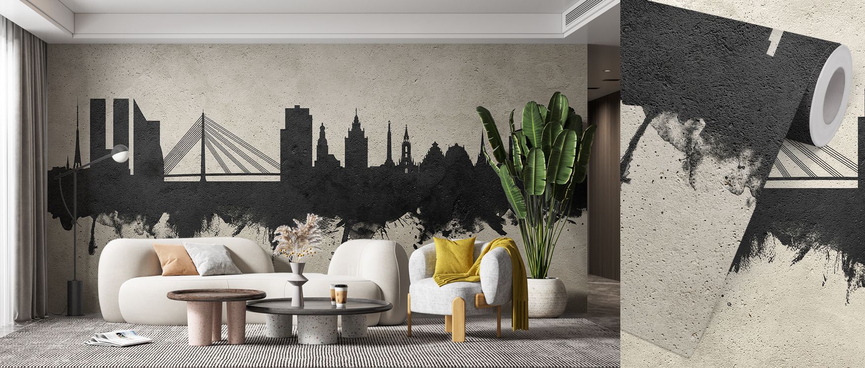 Cool tonal layers move within Riga Latvia Skyline Concrete Wallpaper, shaping refined perspective and calm restraint. Each architectural line whispers modern grace, perfect for spaces favoring minimalism and metropolitan finesse blended with tactile authe