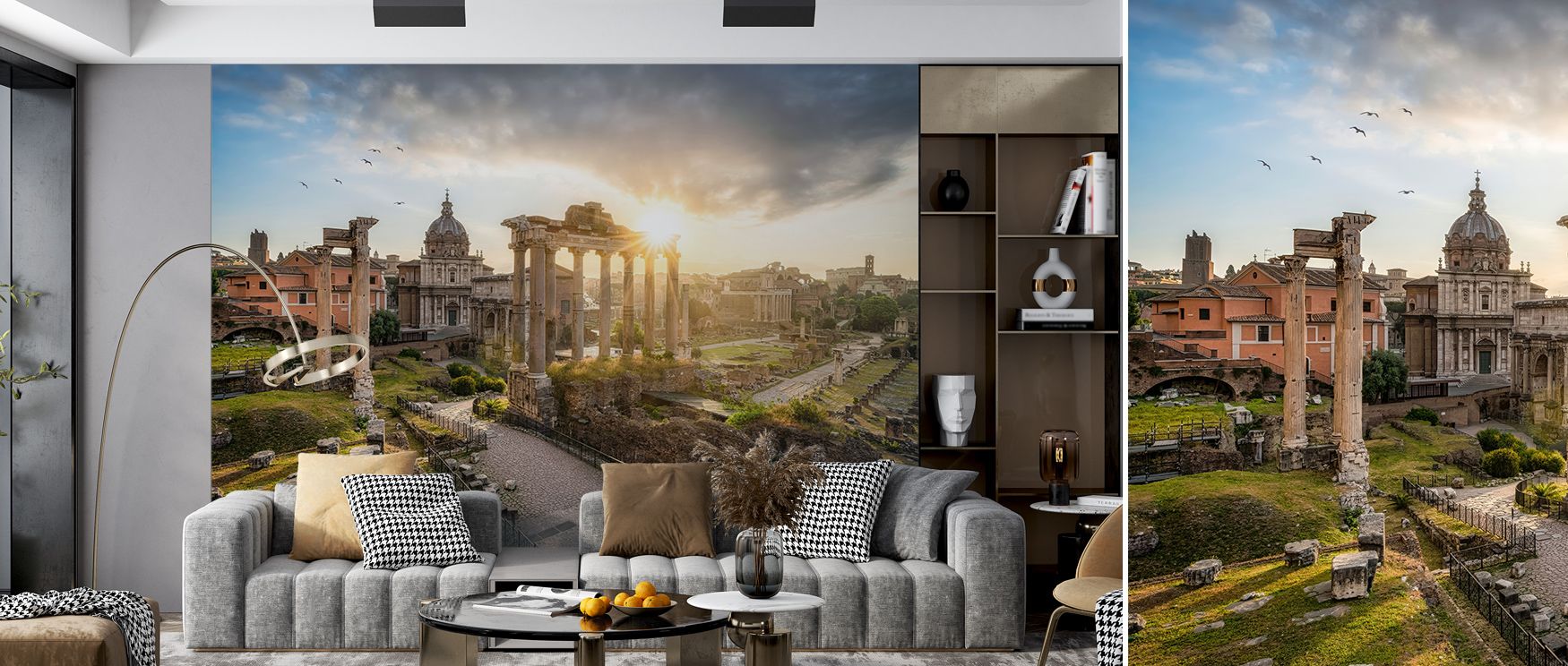 Radiance unfurls over Roman Forum Sunrise Wallpaper, blending art and time in unified motion. Subtle transitions capture calm splendor perfect for spaces devoted to mindfulness, design, and timeless architectural storytelling.