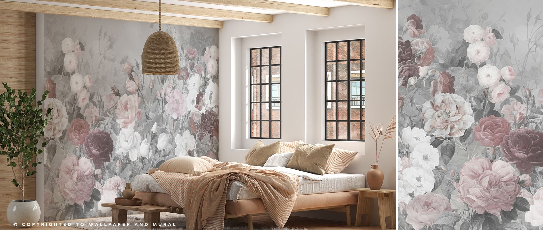 Whispered tones radiate through Rose Garden Gray Wallpaper, portraying floral elegance through balance and poise. Hints of pearl gray shimmer lightly against soft lines, creating atmospheric warmth ideal for interiors inspired by classic romance and timel