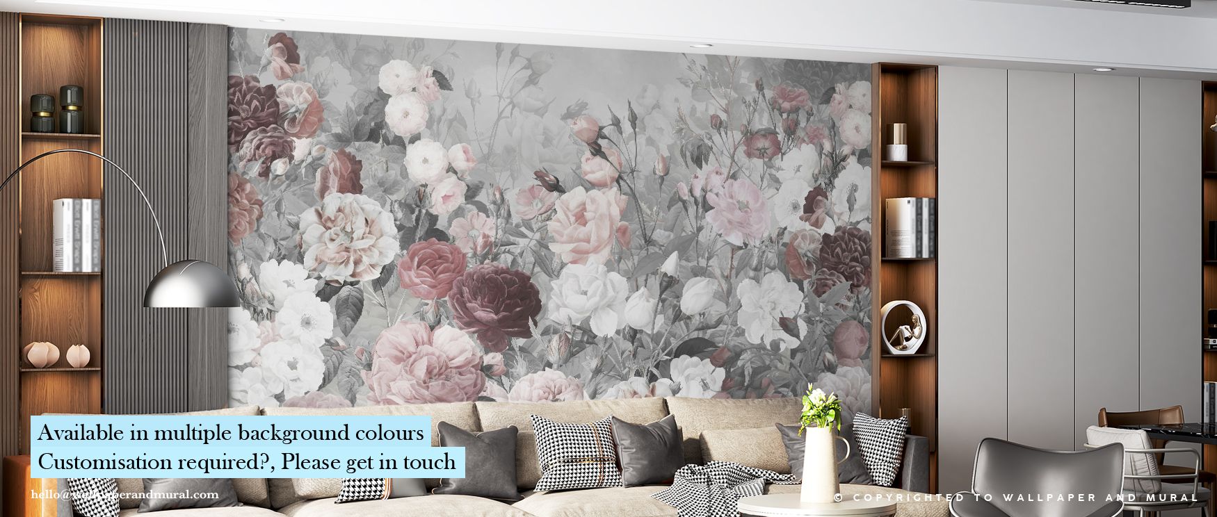 Elegant blossoms illuminate Rose Garden Gray Wallpaper, evoking serenity and charm. The composition’s restrained palette embodies a meditative grace that welcomes daylight, enhancing refined interiors drawn to subtle luxury and graceful floral detail. 