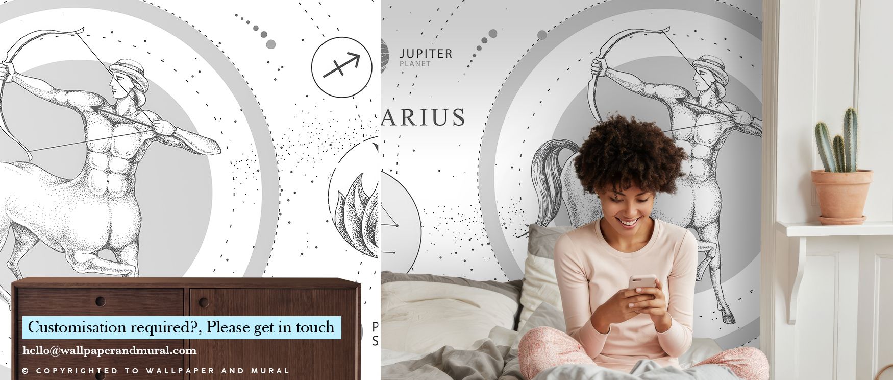 Celestial artistry radiates through Sagittarius Zodiac wallpaper. Every nuance reveals craftsmanship and tranquility, transforming walls into meditative skies of texture and tone. Perfect for living spaces that celebrate imagination, connection, and cosmi