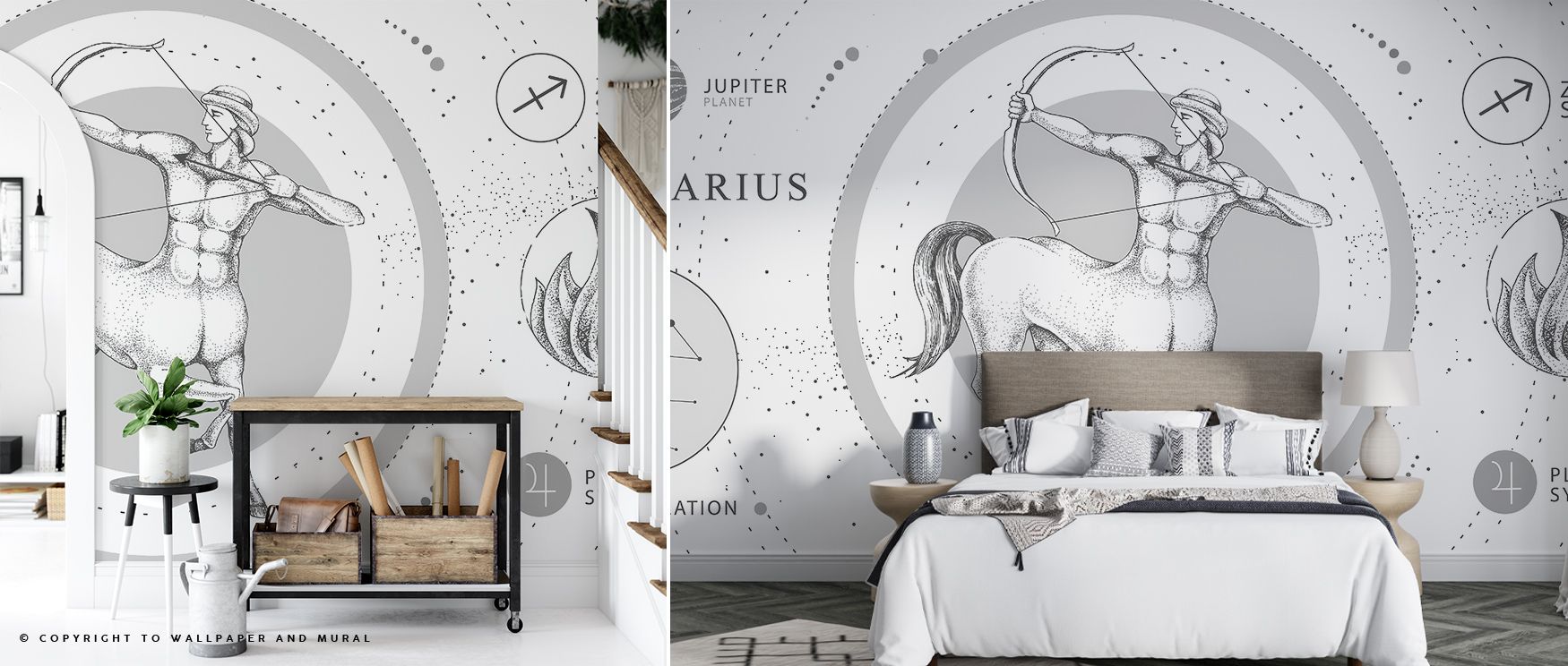 In Sagittarius Zodiac wallpaper, light becomes guidance. Stars illuminate soft gradients, evoking emotion and confidence. Each detail speaks of exploration and harmony, bringing spiritual rhythm to interiors defined by stillness, reflection, and artistic 