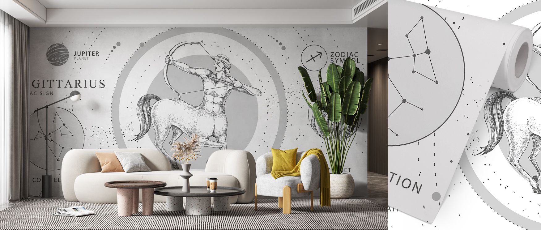 Cosmic symmetry defines Sagittarius Zodiac wallpaper, where form flows like stardust. Its palette captures mystery and peace, ideal for interiors that balance curiosity with calm. Designed for modern elegance, it brings celestial storytelling into design 
