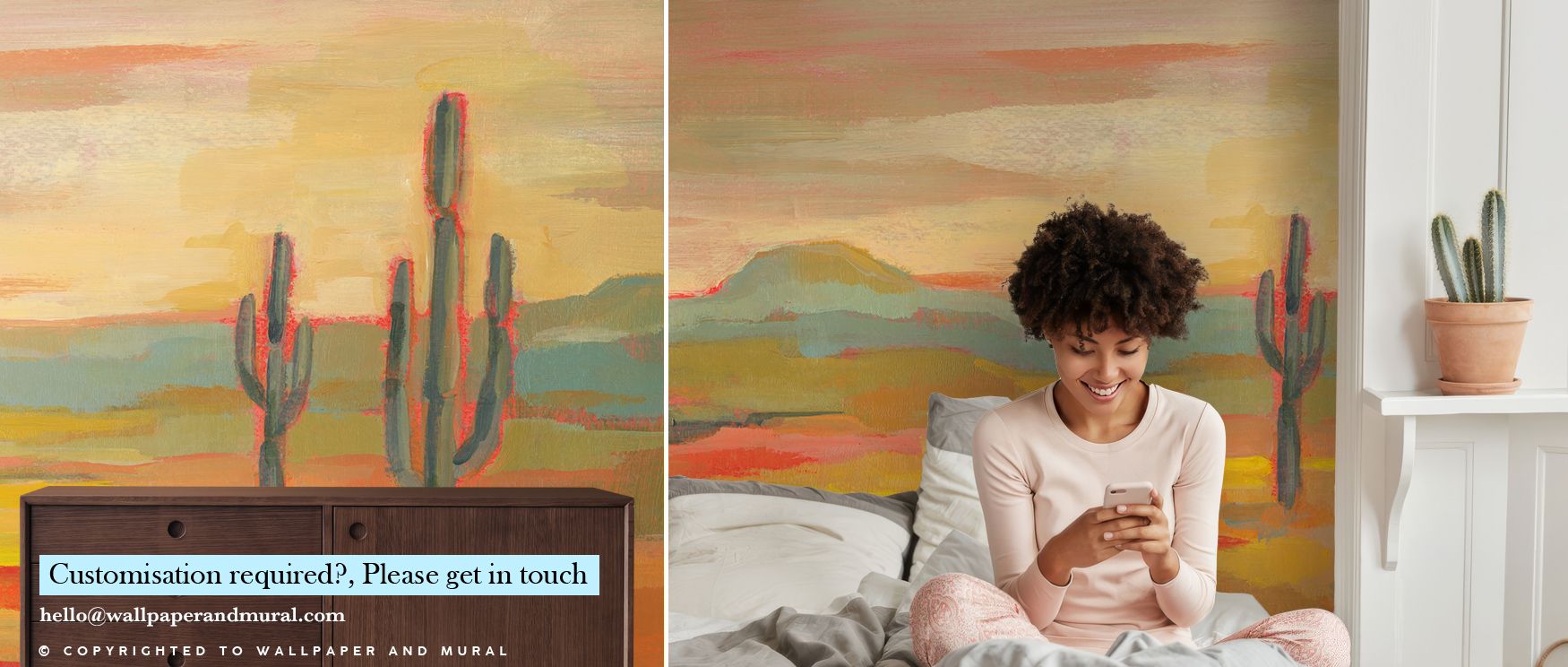 Sunlight lingers across Saguaro Desert wallpaper, revealing sculptural precision within calm tone. Each form flows naturally, adding depth and grace to walls. This design enhances serene interiors, merging modern geometry with soft desert poetry for quiet