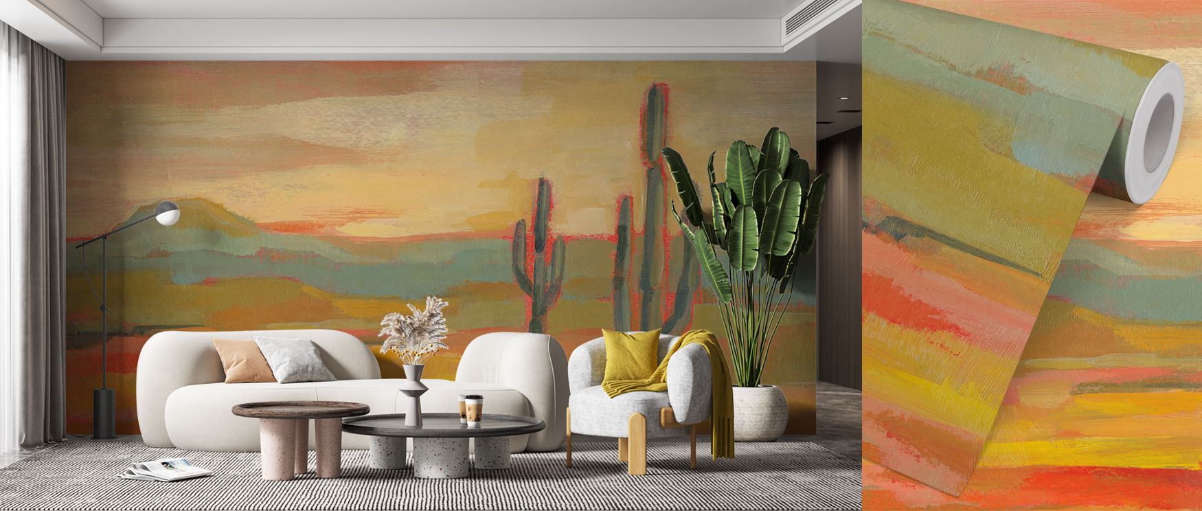 Through delicate shading, Saguaro Desert wallpaper transforms space into sunlit peace. The composition balances structure with openness, creating timeless visual flow. Designed for interiors that embrace light and tranquility, it brings atmosphere of infi