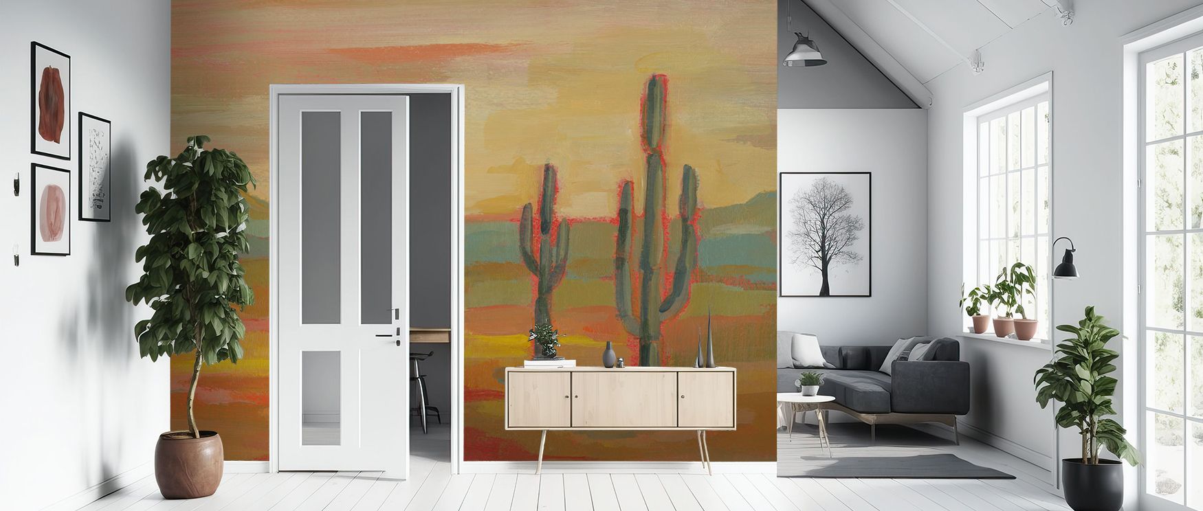 Saguaro Desert wallpaper radiates harmony through color and tone. Each layer invites peace, reflecting soft geometry. Designed for modern elegance, it adds natural poetry to interiors that find beauty in restraint and texture shaped by desert inspiration.