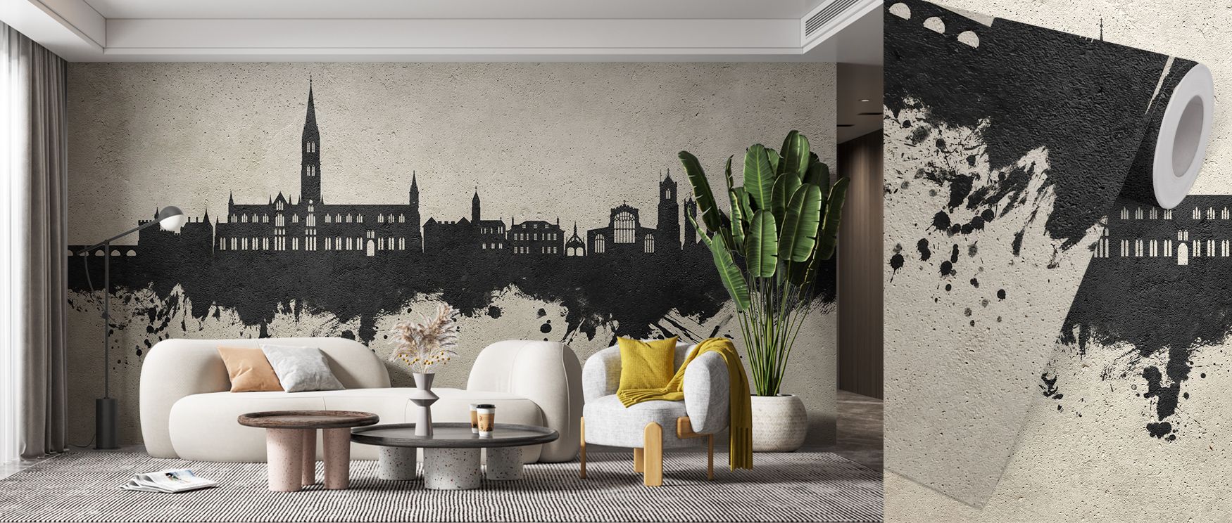 Salisbury England Skyline Concrete wallpaper merges visual poetry and construction. Every contour speaks of proportion and peace. Its texture brings design unity to interiors, making walls feel expansive, balanced, and luminous in modern sophistication.