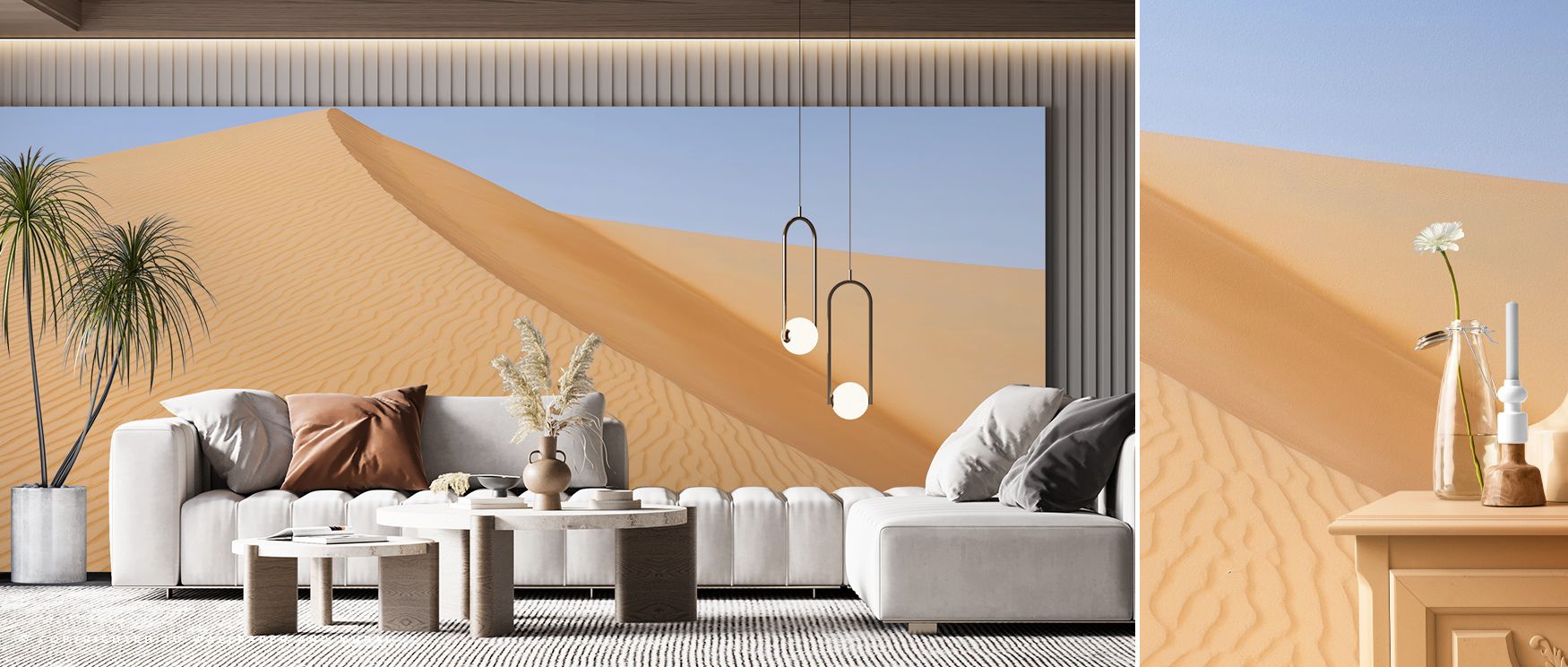 Organic calm defines Sandy wallpaper. Creamy tones flow seamlessly, carrying whispers of wind and sea through design. Each shadow and highlight adds dimension, transforming surfaces into scenes of elegant restraint and soothing beauty that elevate refined