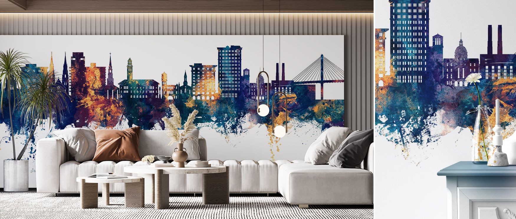 Elegant tonal interplay defines Savannah Georgia Skyline Blue & Bronze. The skyline rises like a whisper, gleaming softly through blue and bronze fusion. Every contour reveals thoughtful craft, enriching interiors with artful illumination, depth, and sere