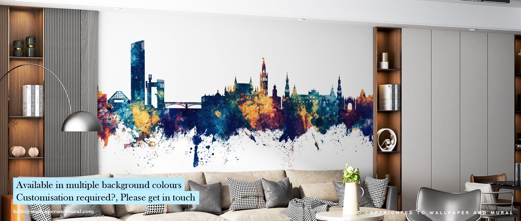Light glides across Sevilla Skyline Blue & Bronze Wallpaper, tracing domes and arches with precision. Deep blues dissolve into warm metallic tones, creating visual serenity and depth. Each transition enhances rhythm and proportion, giving walls a refined 
