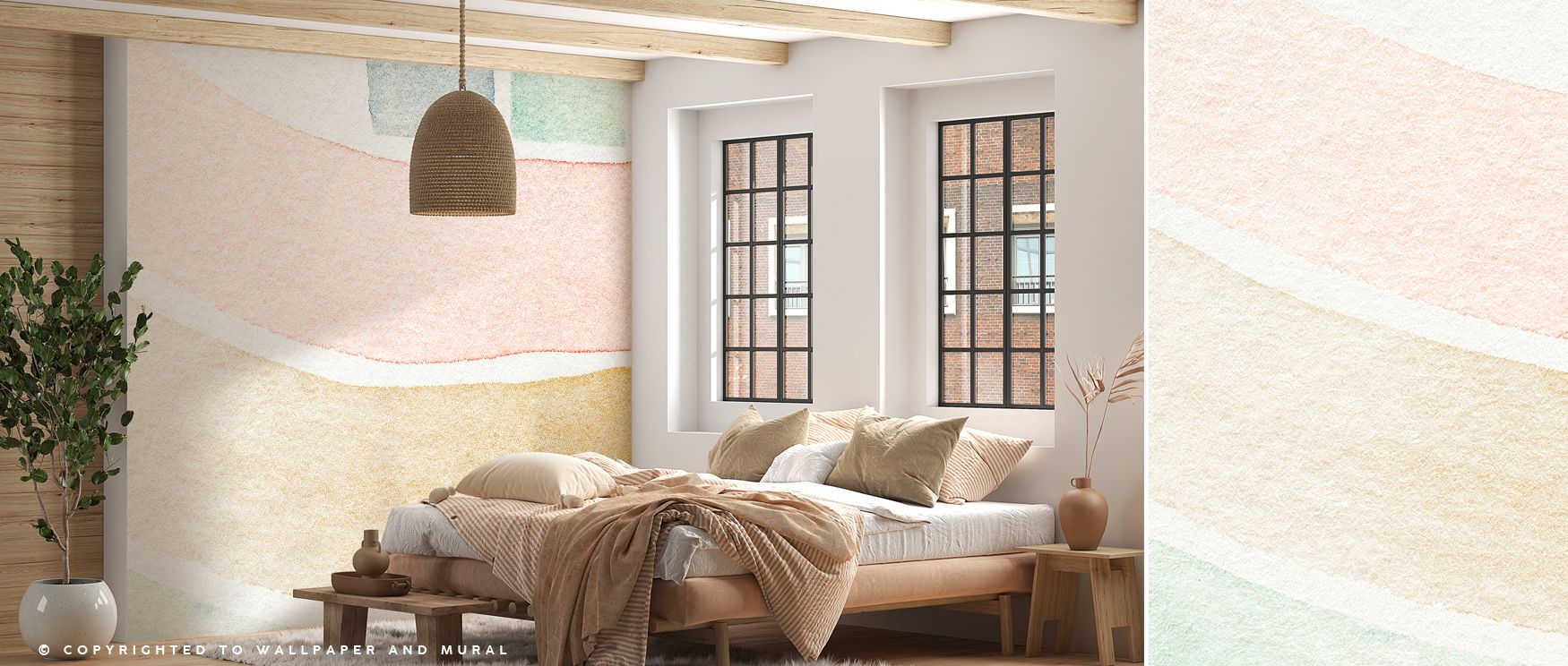 Light dances across Smear Wallpaper’s layered strokes, revealing subtle texture shifts. The composition balances energy and calm, enriching living spaces with artistic emotion and tactile dimension that feels alive.