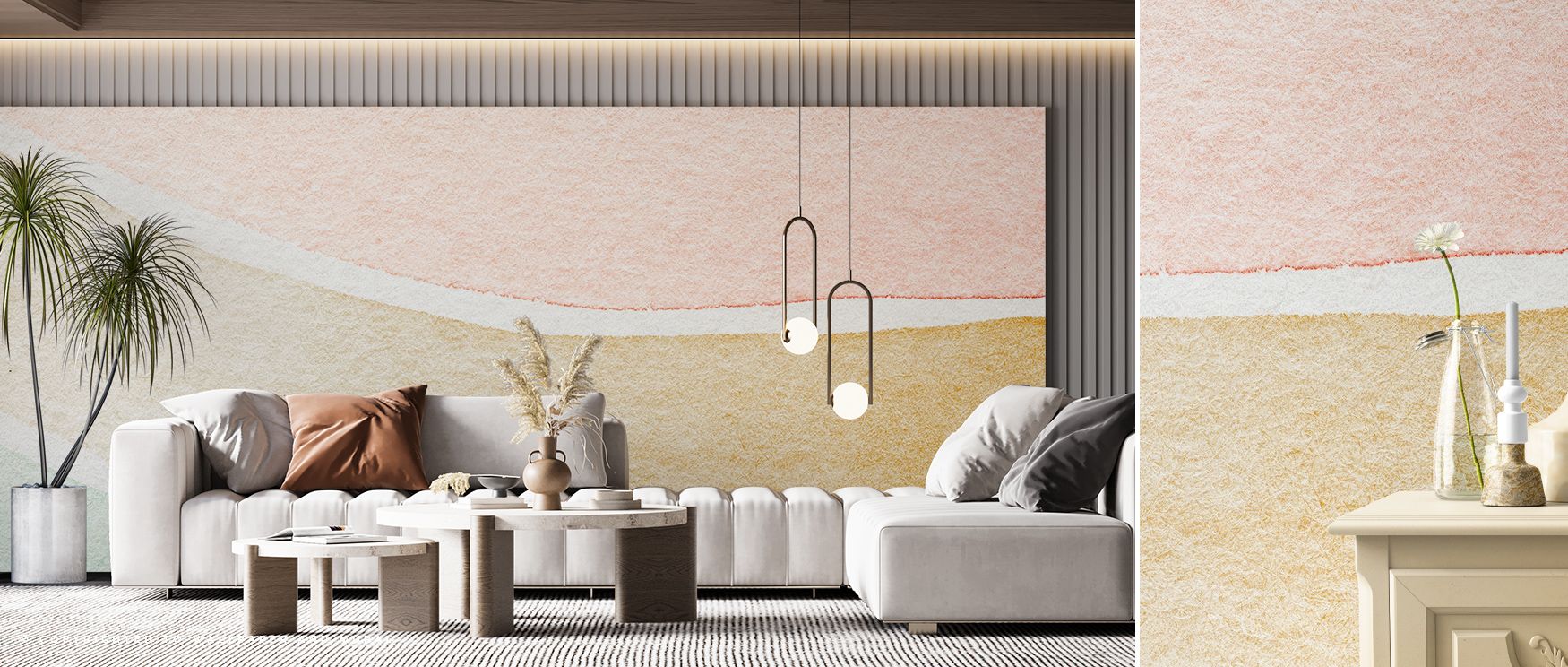 Smear Wallpaper radiates a sense of artistic freedom through sweeping forms and flowing gradients. Each transition of tone adds depth and continuity, surrounding interiors with texture-rich elegance and balance.