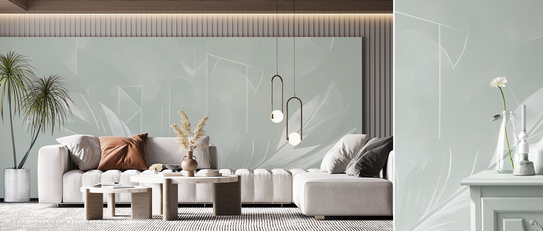 Symmetrical forms glide through Solid Feather Geometry Green Wallpaper, blending natural grace with mathematical beauty. The layered design glows with depth, adding subtle vitality and refined harmony to rooms with modern artistic character.