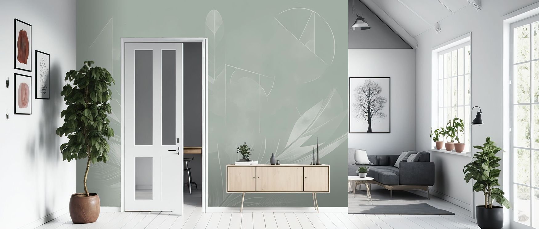 Each feather-like motif in Solid Feather Geometry Green Wallpaper captures organic precision. Gentle tones of green illuminate geometric flow, producing calm energy and understated allure within interiors that embrace serene artistry.