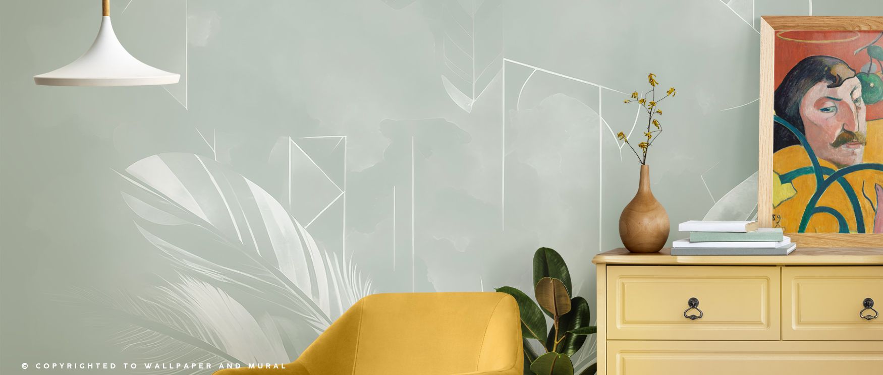 Solid Feather Geometry Green Wallpaper weaves art and order together through detailed lines and natural softness. Its feathered geometry radiates tranquility, surrounding interiors with balanced rhythm and elegant visual warmth.