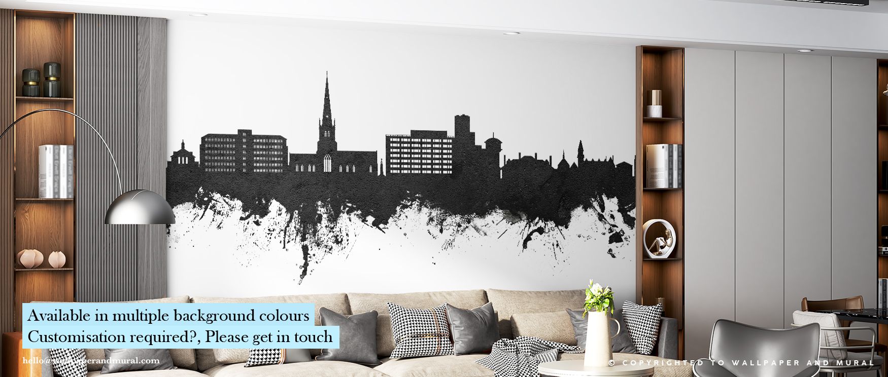 Solihull England Skyline Black & White Wallpaper embodies timeless urban artistry, depicting familiar landmarks in minimalist balance. Its grayscale palette offers quiet sophistication, enriching interiors with cultured poise and understated depth.