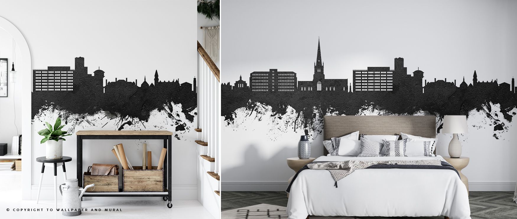 Solihull England Skyline Black & White Wallpaper reveals Solihull’s character through dynamic symmetry and tonal clarity. The soft greys and crisp whites form a contemplative visual rhythm that complements interiors of calm strength.