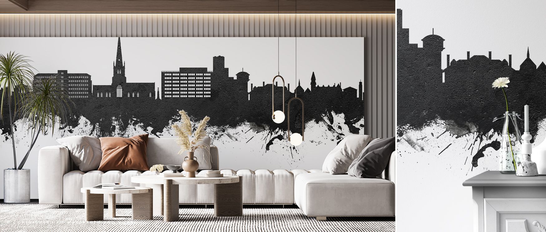 Solihull England Skyline Black & White Wallpaper conveys the poetic stillness of a cityscape captured in balance. Light shifts gently across its contours, creating refined visual texture and an atmosphere of lasting sophistication.