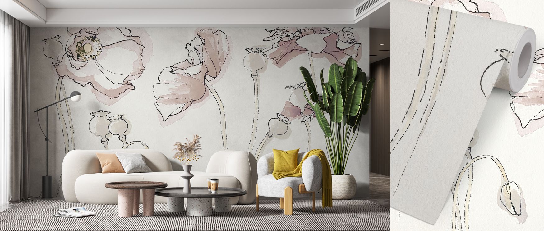 Whisper-light blossoms adorn the Somniferums Neutral Wallpaper, forming subtle patterns that bloom across neutral expanses. The interplay of texture and tone enhances spatial depth while maintaining airy tranquility. Perfect for creating interiors filled 