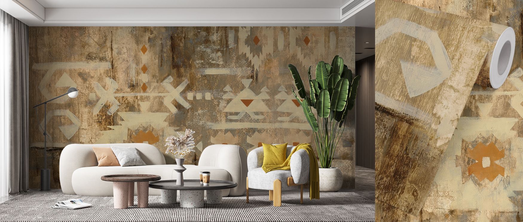 Layered patterns and warm color palette enhance Southwest Design III Wallpaper’s immersive southwestern style. Geometric motifs convey cultural elegance, while tonal variation creates dimensionality. Perfect for living rooms. Walls transform into vibrant,
