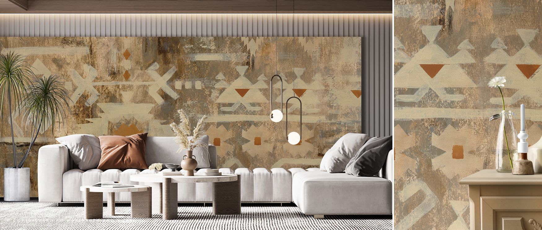 Southwest Design III Wallpaper celebrates desert-inspired patterns and vibrant color combinations. Rhythmic motifs and layered textures create visual interest and depth. Perfect for living rooms. Artistic design elements elevate space with southwestern ch