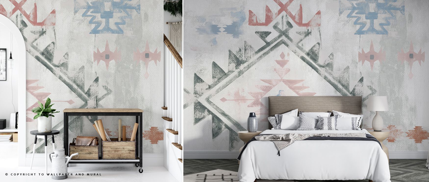 Southwest Design VI Boho Wallpaper immerses interiors in colorful, intricate design. Flowing motifs, geometric patterns, and layered textures create a lively yet harmonious atmosphere. Perfect for living rooms. Artistic detailing enhances visual depth, hi
