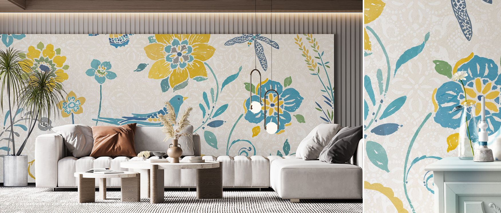 Spanish Impressions I Wallpaper celebrates intricate patterns, vibrant colors, and layered textures. Geometric forms and decorative motifs interact fluidly to create visual harmony and immersive aesthetics. Perfect for living rooms. Each wall becomes a re
