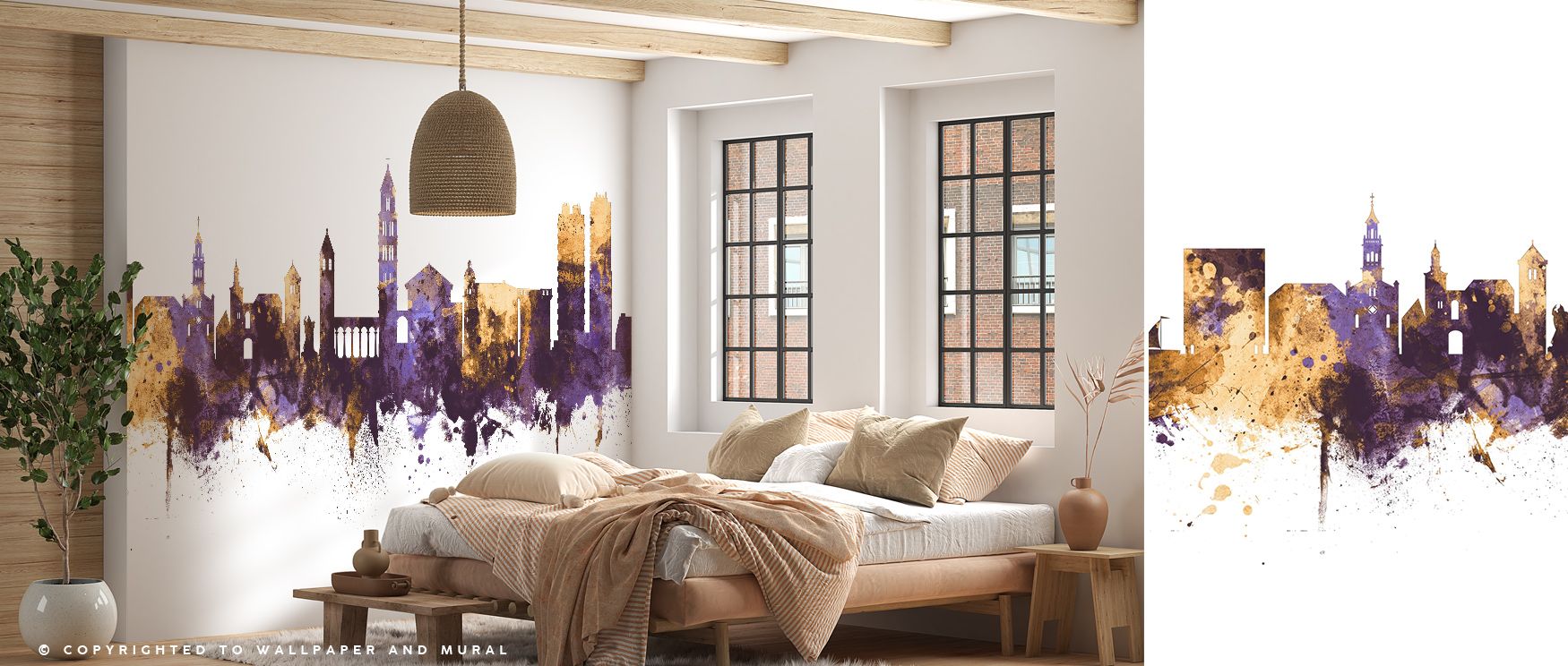 Experience grandeur through Split Croatia Skyline Purple & Gold Wallpaper, showcasing iconic rooftops, towers, and promenades with luminous violet and gold tones. Layered textures capture light interplay and subtle shadows, producing depth and visual inte