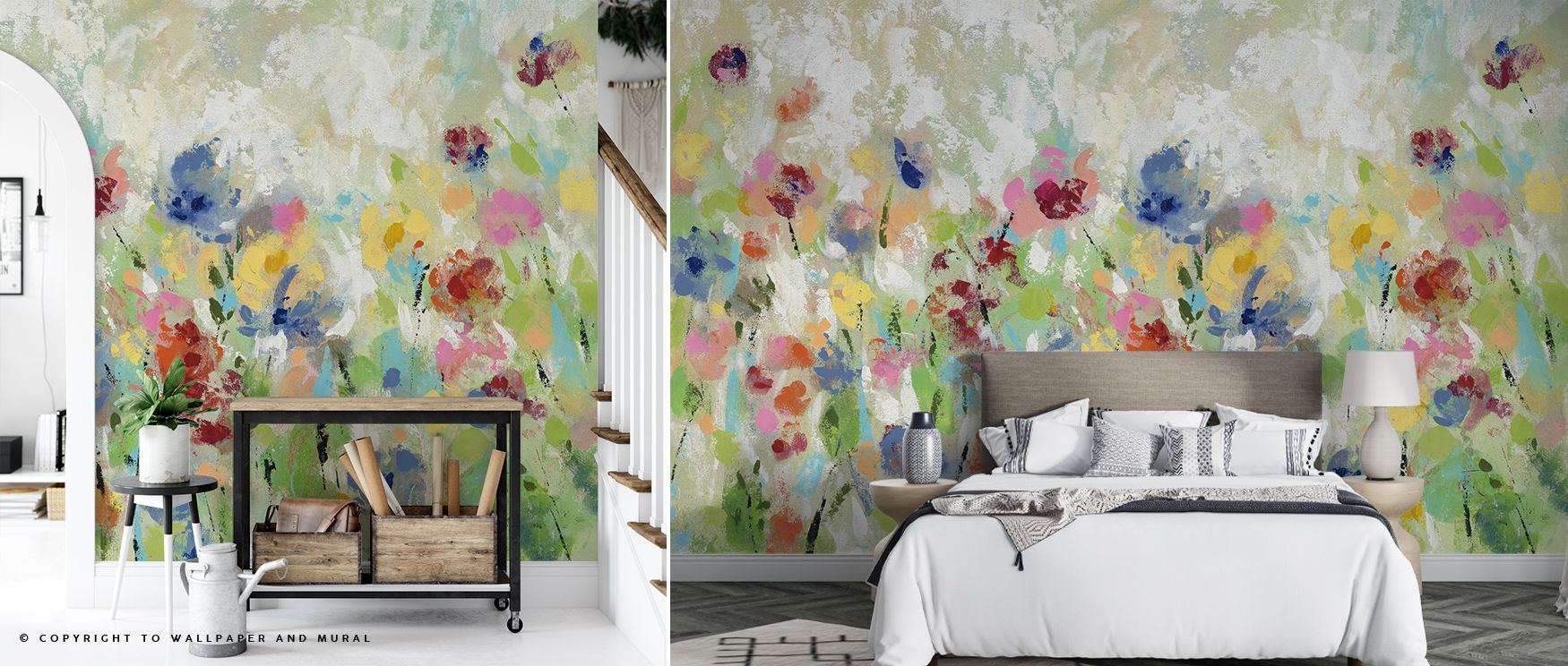 Springtime Meadow Flowers Wallpaper celebrates rebirth and gentle color fusion. Blended hues of lavender, coral, and mint evoke blooming fields at dawn. Textural layering adds depth and motion. Perfect for living rooms. Each detail embodies calm artistry 