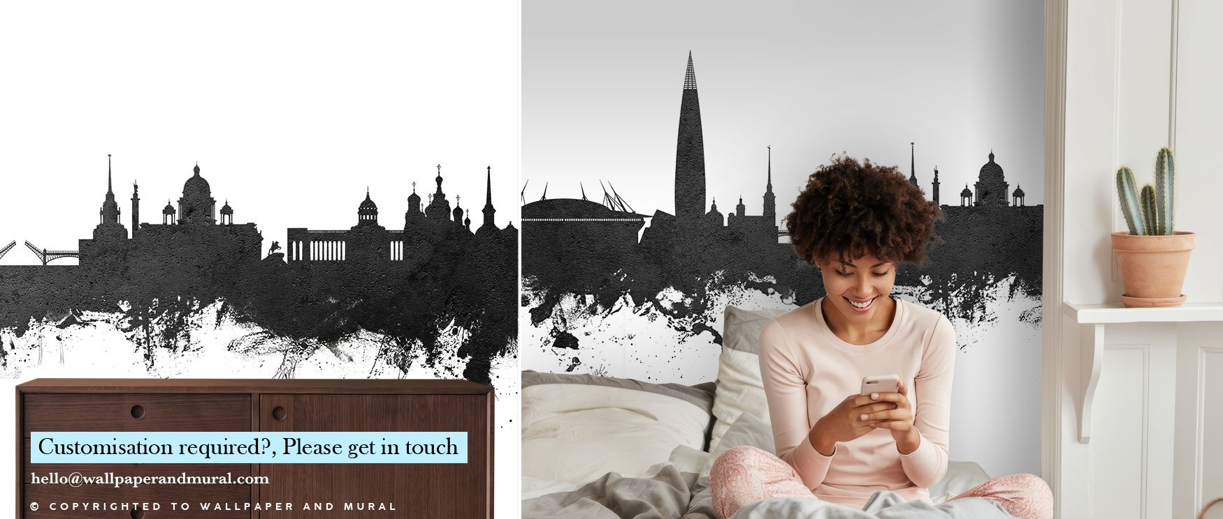 St Petersburg Russia Skyline Black & White Wallpaper unfolds cinematic depth through balanced grayscale composition. Towers shimmer subtly, reflecting ambient brightness and gentle contrast. Perfect for living rooms. Architectural harmony and smooth textu
