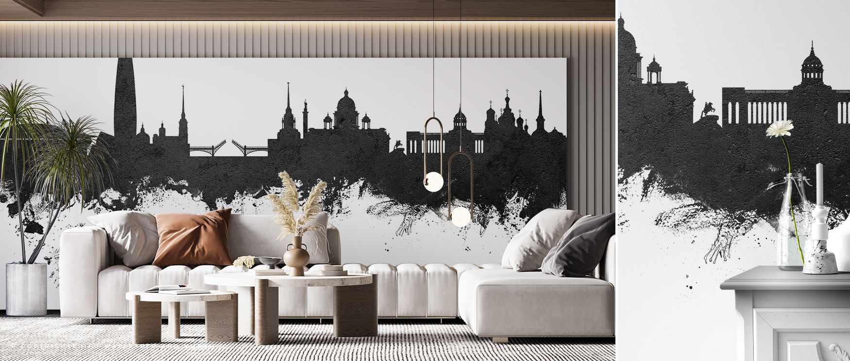 St Petersburg Russia Skyline Black & White Wallpaper transforms walls into refined vistas of cultural heritage. Layered greys accentuate architectural depth and symmetry. Perfect for living rooms. Artistic restraint and luminous contrast evoke tranquil me
