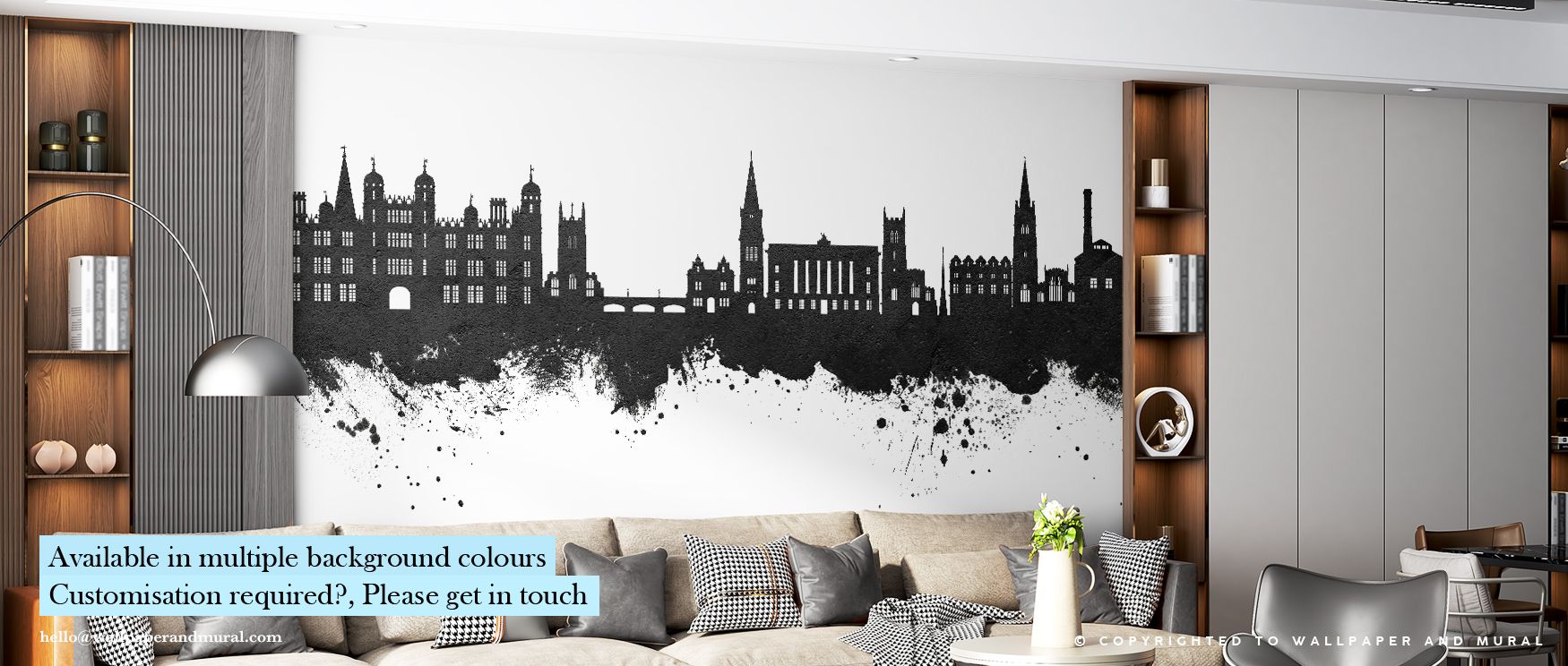 Stamford England Skyline Black & White Wallpaper conveys timeless artistry through rhythmic architecture and fluid tonal transitions. Monochrome composition builds movement and serenity. Perfect for living rooms. Textural subtlety and smooth gradation pro