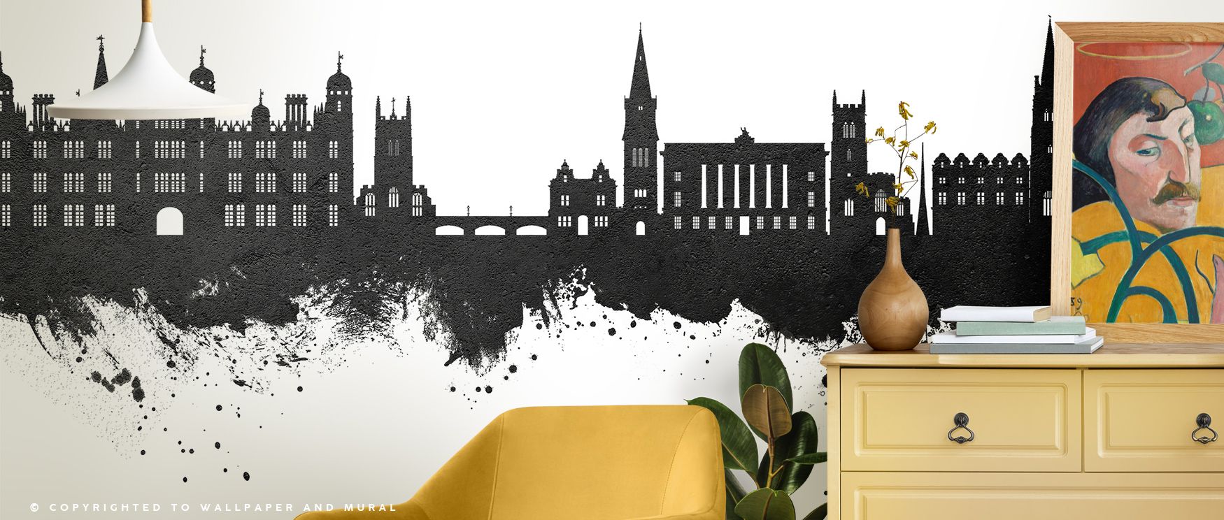 Stamford England Skyline Black & White Wallpaper embodies heritage and calm sophistication. Historic rooftops and subtle shading deliver urban stillness. Perfect for living rooms. Tonal fluidity and composition enrich interiors with refined grace.