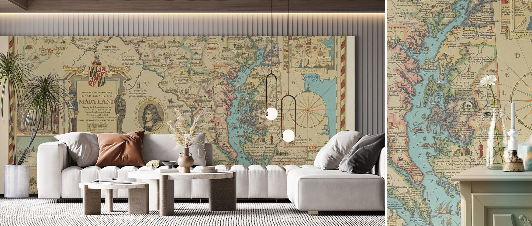 Geometric precision meets natural inspiration in State of Maryland Wallpaper. Light travels softly along layered patterns, evoking landscape contours and coastal calm. Perfect for living rooms. Textural harmony and tonal control yield refined, elegant amb