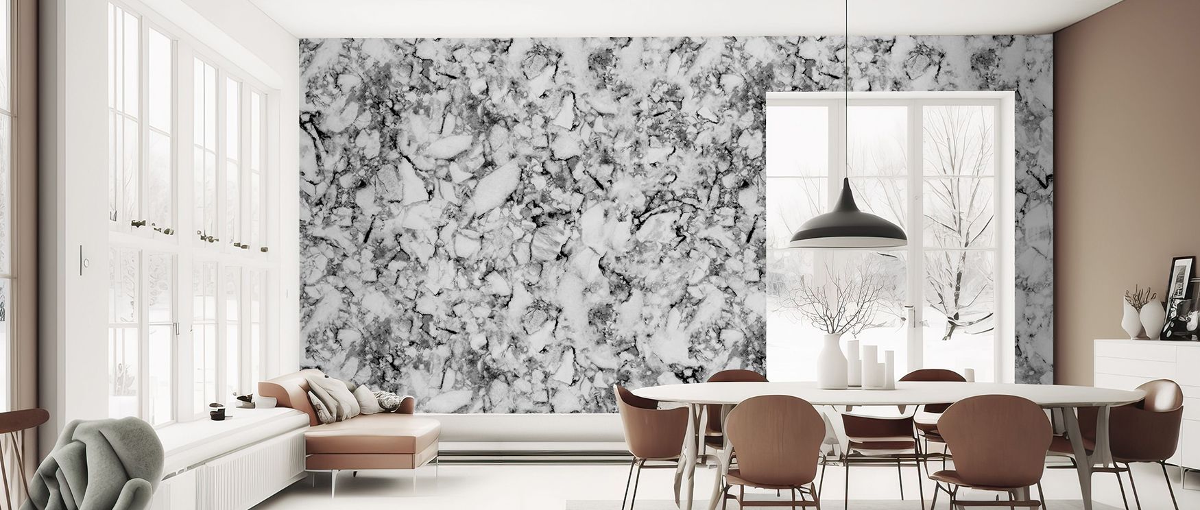Quiet opulence radiates within Statement Marble, Black & White Wallpaper, merging the power of contrast with artistic calm. Its timeless stone-inspired beauty infuses interiors with purity, movement, and design excellence.
