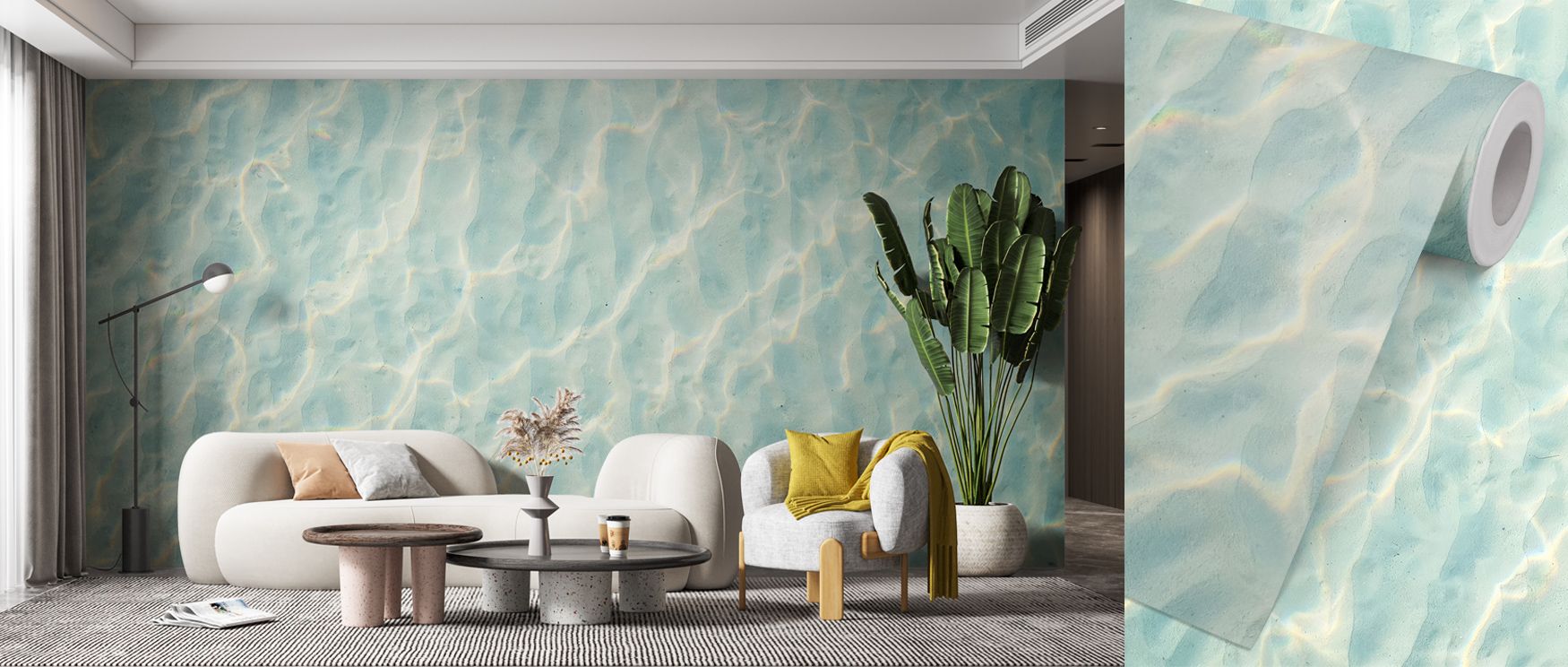 Under delicate light, Still Ocean Wallpaper unfolds in a palette of peace. Its liquid composition channels fluid artistry, filling interiors with spacious calm, depth, and reflective softness. 