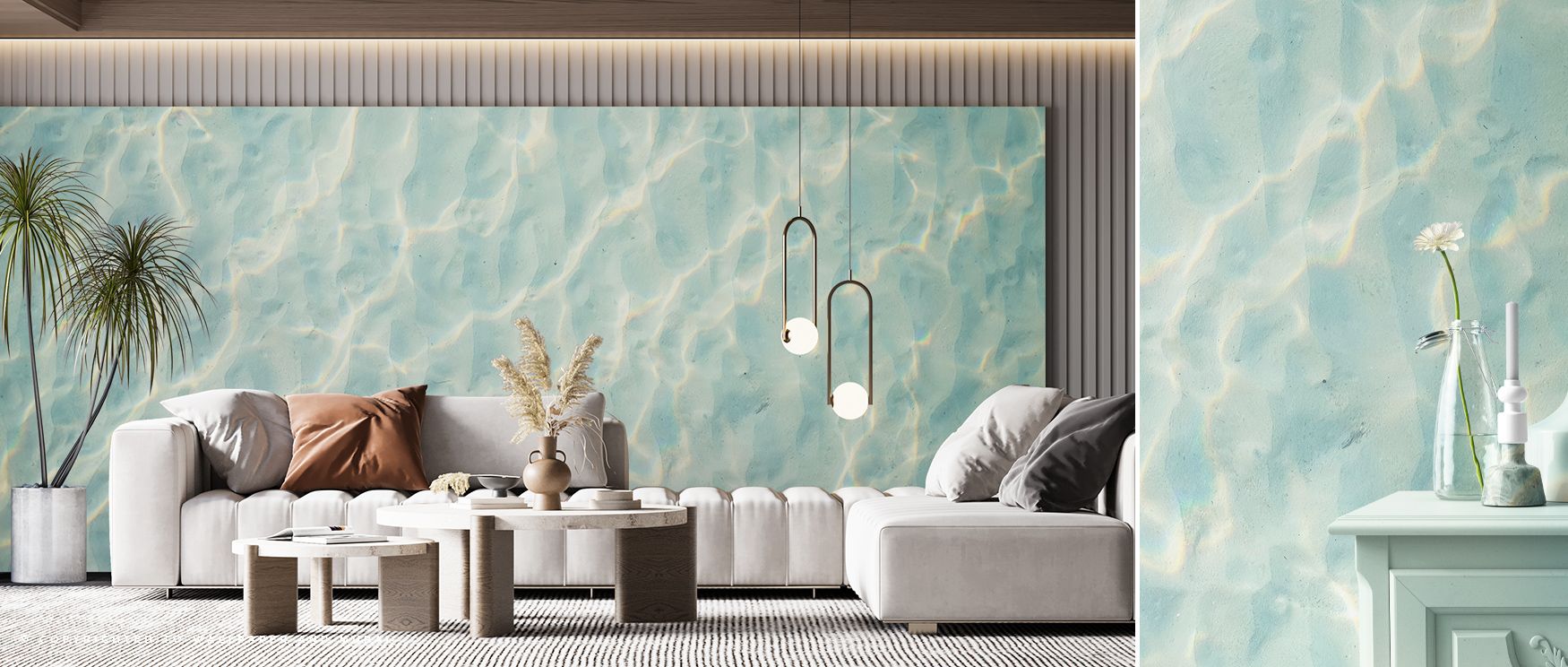 Soothing gradients of color bring life to Still Ocean Wallpaper, harmonizing deep blue hues and airy whites. The composition expresses the poetry of nature, offering elegance and peace. 