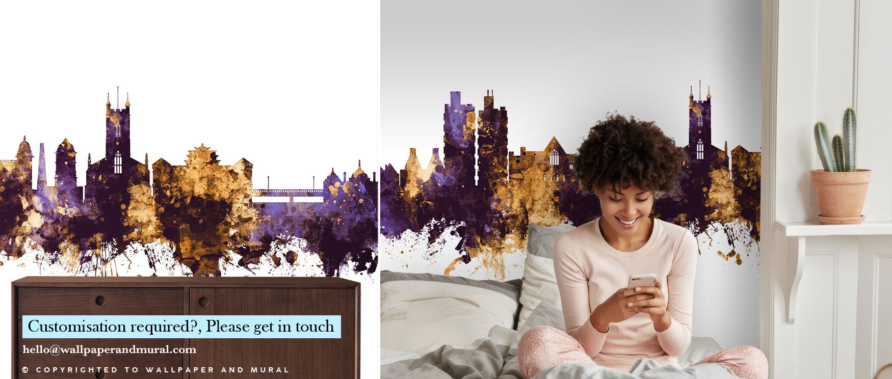 Soft radiance breathes through Stoke-on-Trent Skyline Purple & Gold Wallpaper, as hues of deep amethyst and brushed gold intertwine. Each gradient captures serenity and sophistication, bringing luminous balance to refined interiors. 