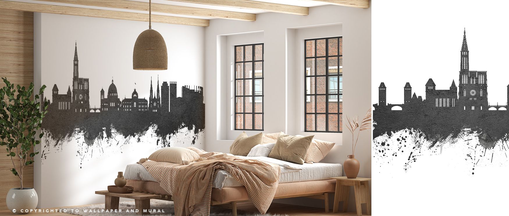 The skyline of Strasbourg rises beautifully across Strasbourg France Skyline Black & White Wallpaper. Its elegant balance of light and shadow turns walls into city-inspired artistry, filling interiors with quiet confidence and enduring grace. 