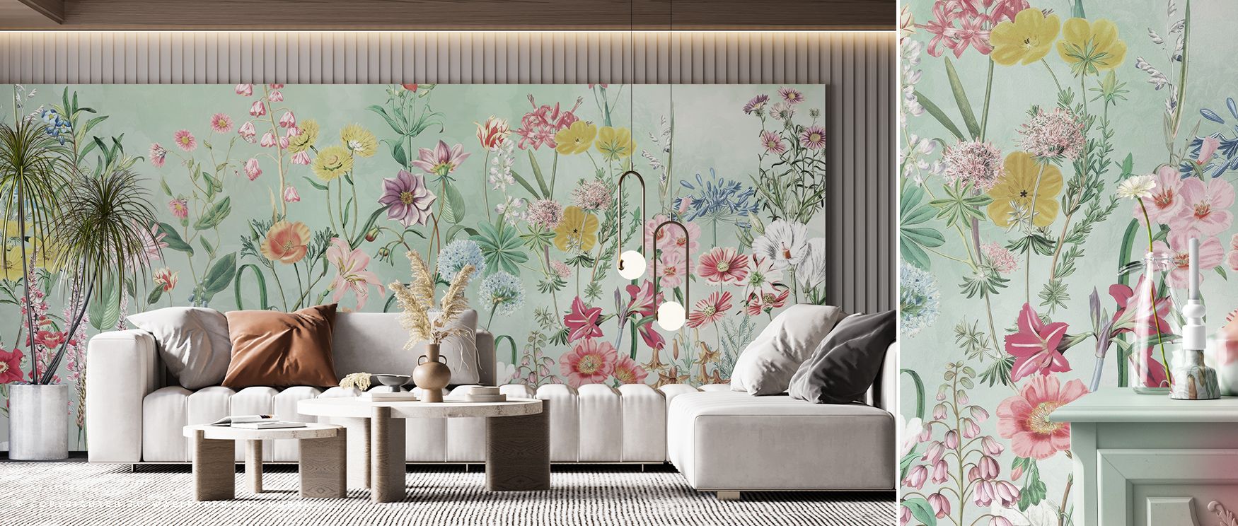 Within Summer Meadow in Bright Green Wallpaper, color transitions evoke the essence of sunlight and movement. Its lively spirit and calm texture bring energy and restfulness together in perfect balance, ideal for relaxed living interiors. 