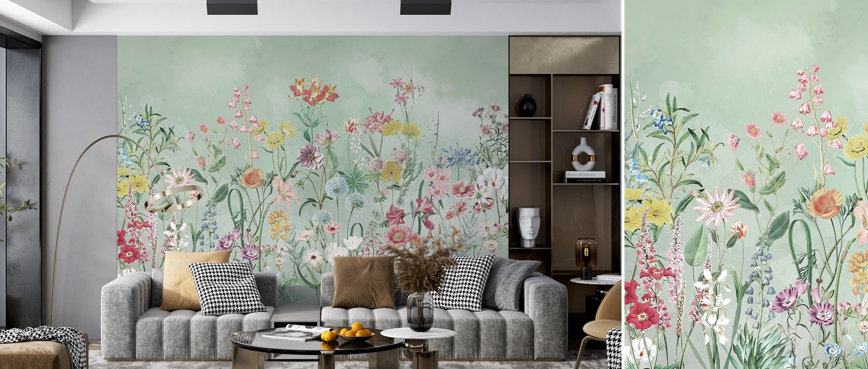 Summer Meadow in Bright Green Wallpaper transforms interiors into landscapes of joy. The vibrant greens and floral touches create a natural harmony that wraps rooms in freshness, peace, and light-filled charm.