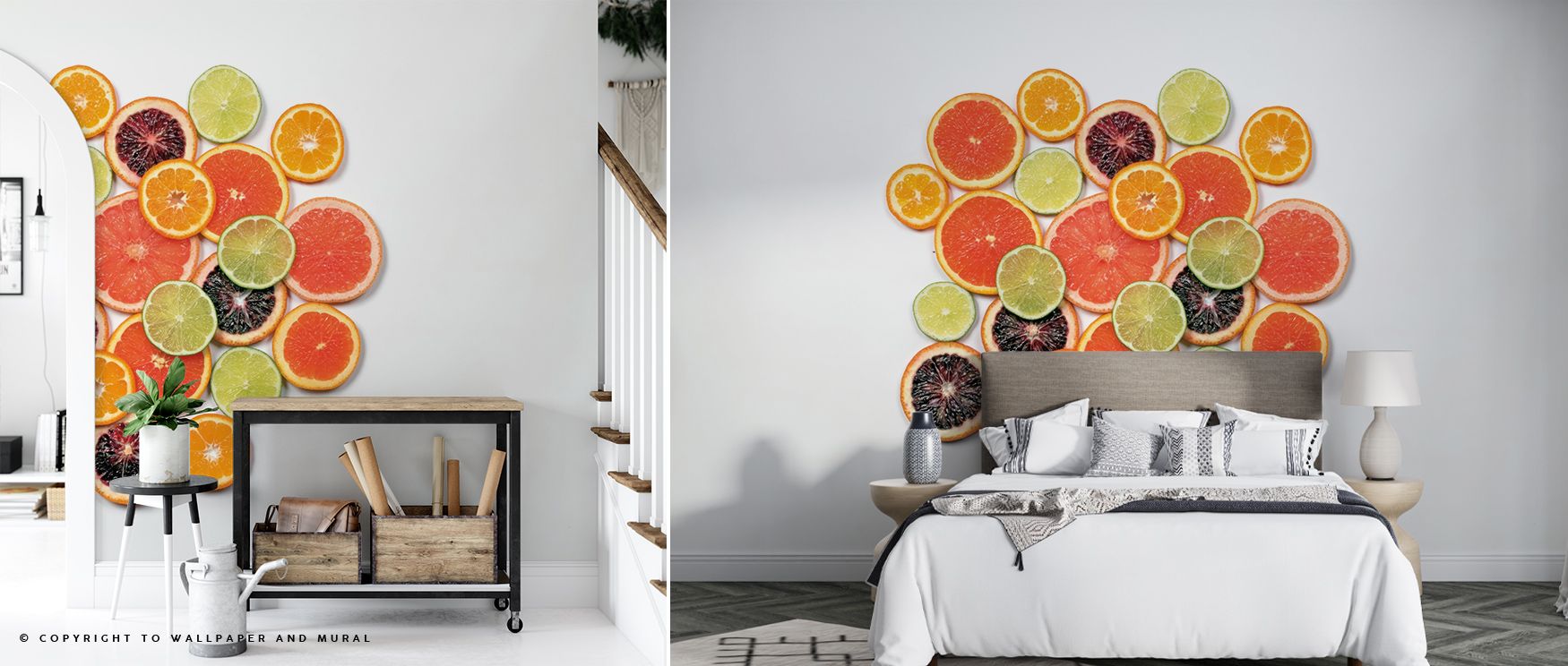 The spirit of sunshine fills Sunny Citrus III Wallpaper as citrus fruits glow under soft highlights. Each detail conveys warmth and texture, bringing cheerful harmony and elegance to modern interiors. 