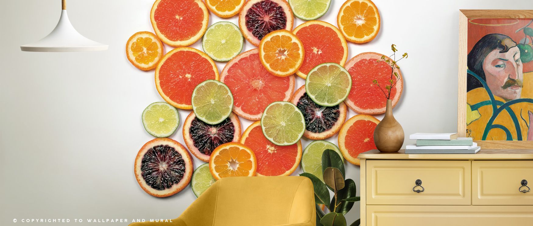 Golden reflections illuminate Sunny Citrus III Wallpaper, infusing interiors with color that feels bright yet balanced. The composition’s warmth brings cheerful sophistication to any lively interior. 