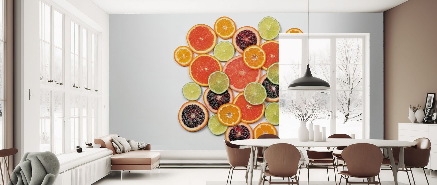 Radiating vitality, Sunny Citrus III Wallpaper combines brightness and depth. Its rich hues and textured design fill rooms with positivity, transforming walls into radiant showcases of joyful design.