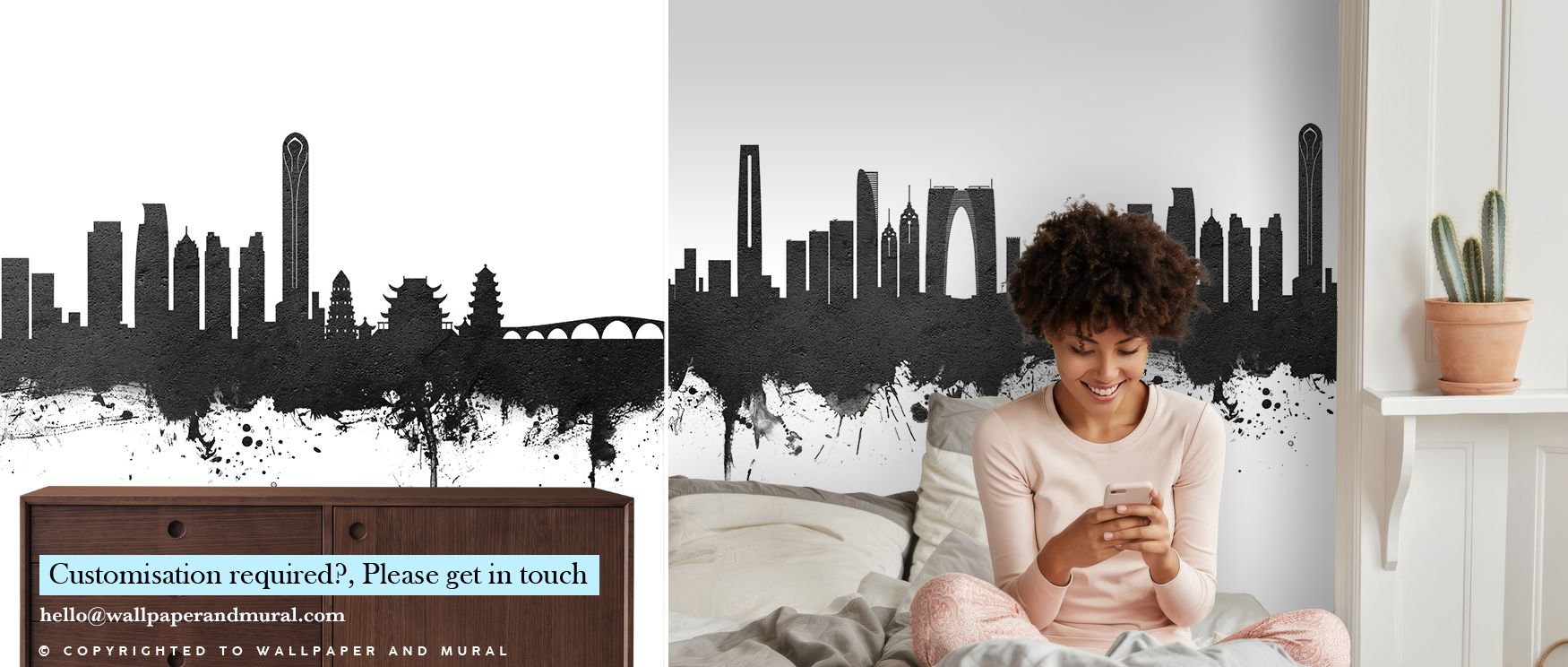 Clean lines rise across Suzhou China Skyline Black & White Wallpaper, harmonizing simplicity with grandeur. The architectural rhythm flows effortlessly, surrounding spaces with calm, balance, and understated brilliance. 